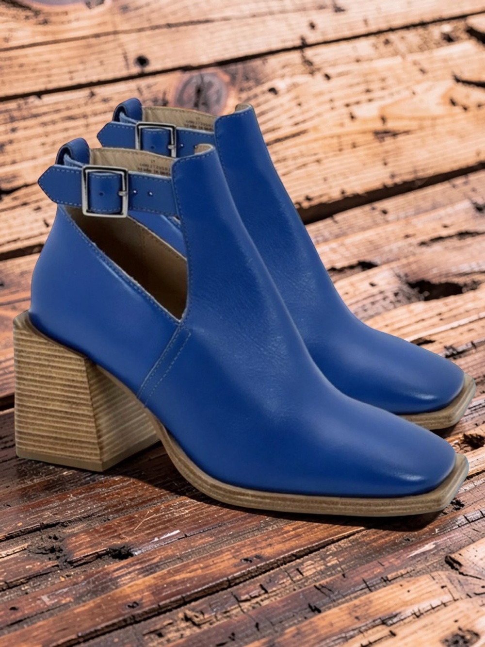 Free People Brady Blue Leather Ankle Boots Size 37 - Picture 3 of 16